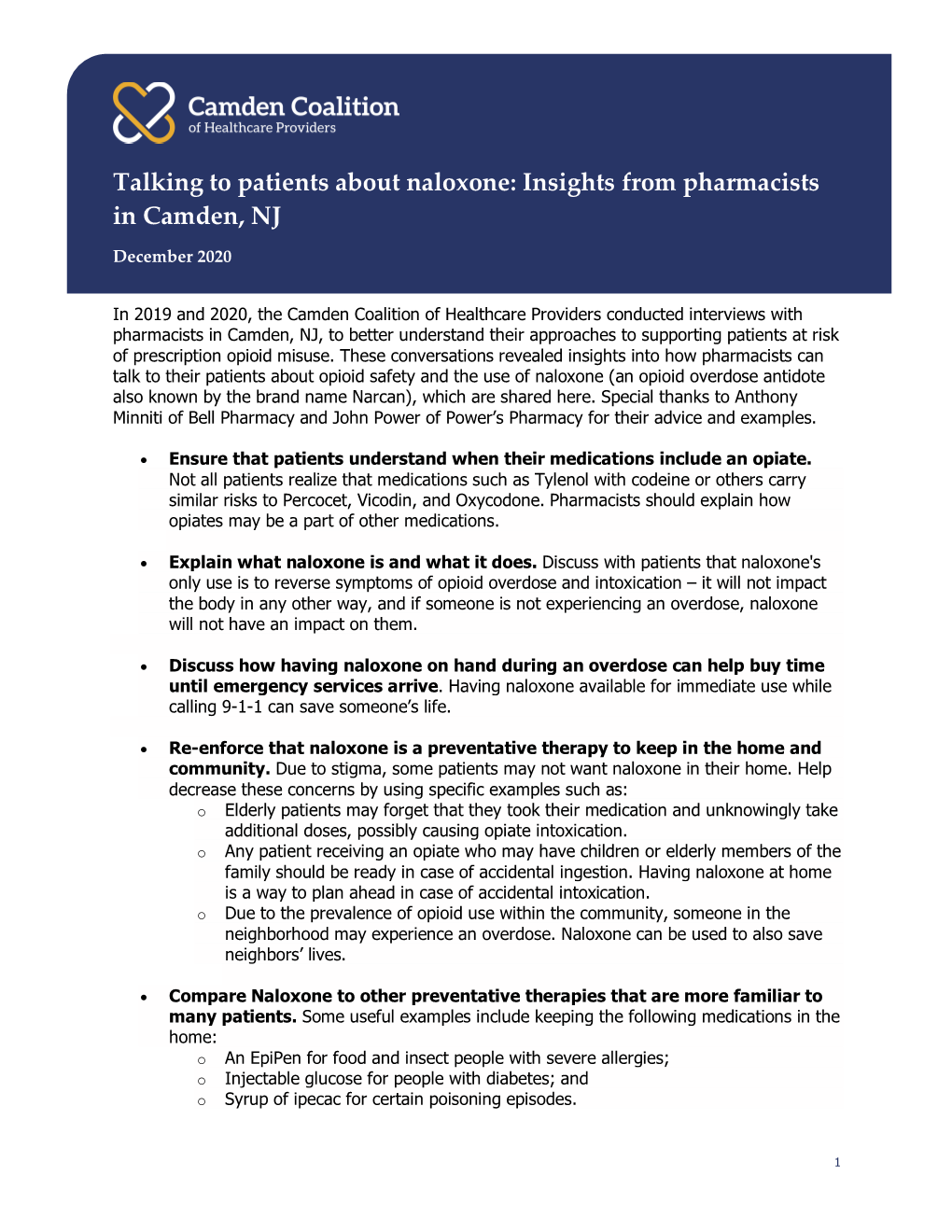 Talking to Patients About Naloxone: Insights from Pharmacists in Camden, NJ