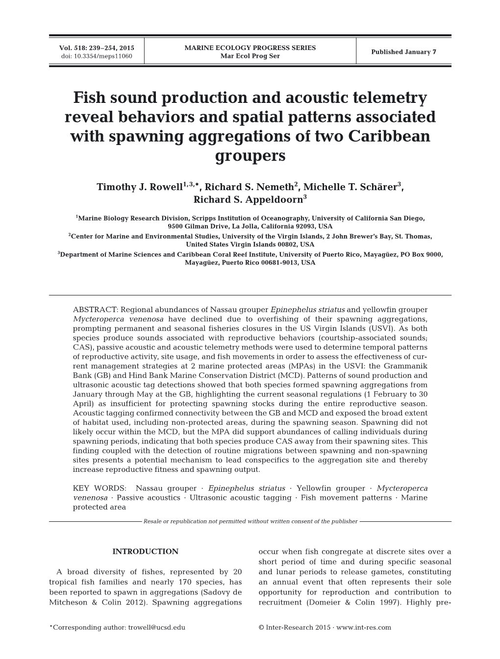 Fish Sound Production and Acoustic Telemetry Reveal Behaviors and Spatial Patterns Associated with Spawning Aggregations of Two Caribbean Groupers