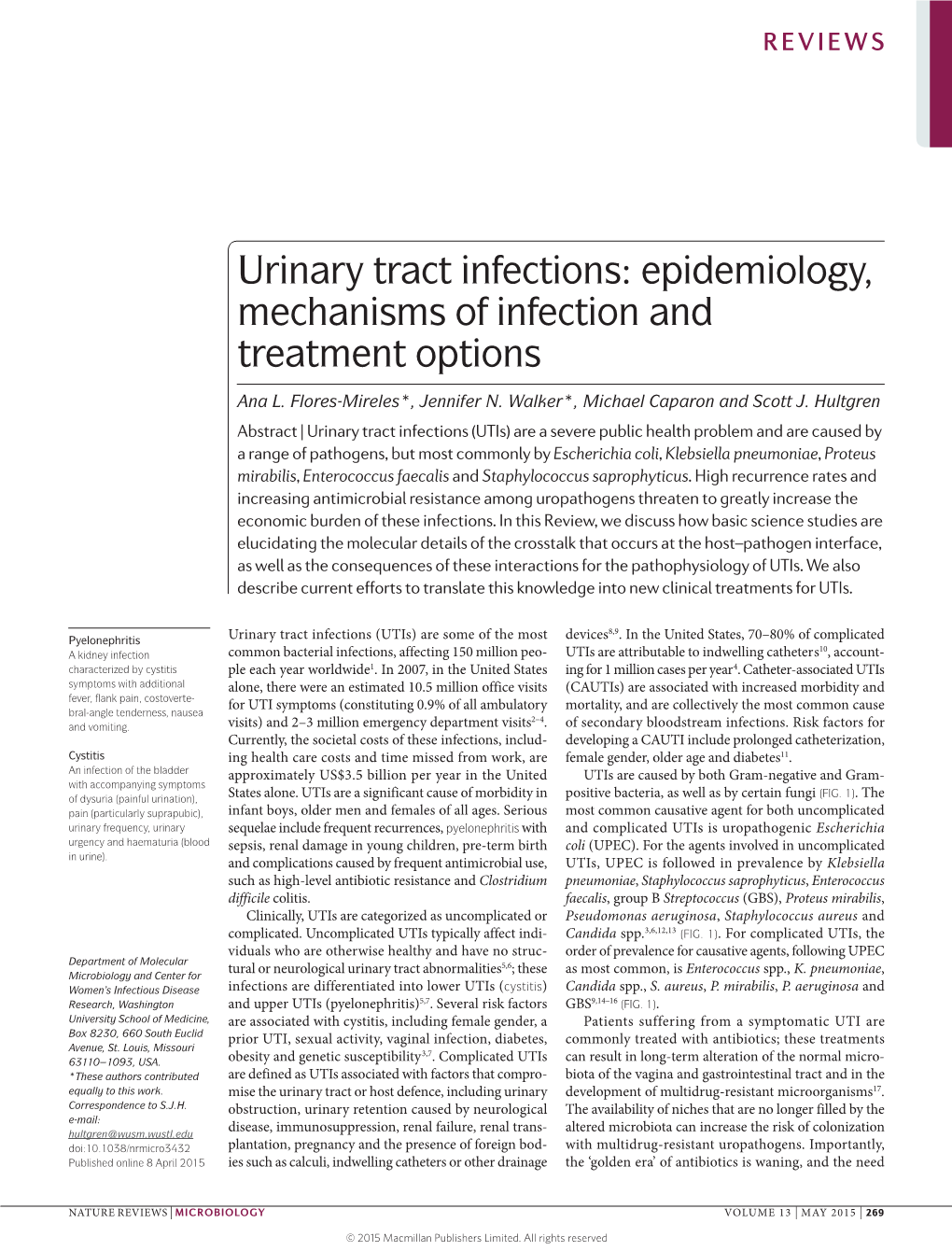 Urinary Tract Infections: Epidemiology, Mechanisms of Infection and Treatment Options