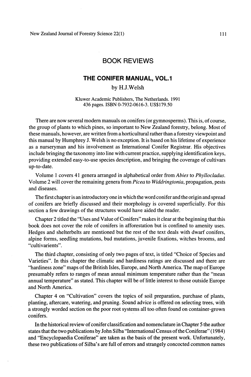 Book Reviews the Conifer Manual, Vol1