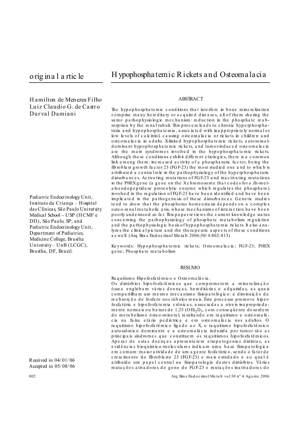 Original Article Hypophosphatemic Rickets and Osteomalacia