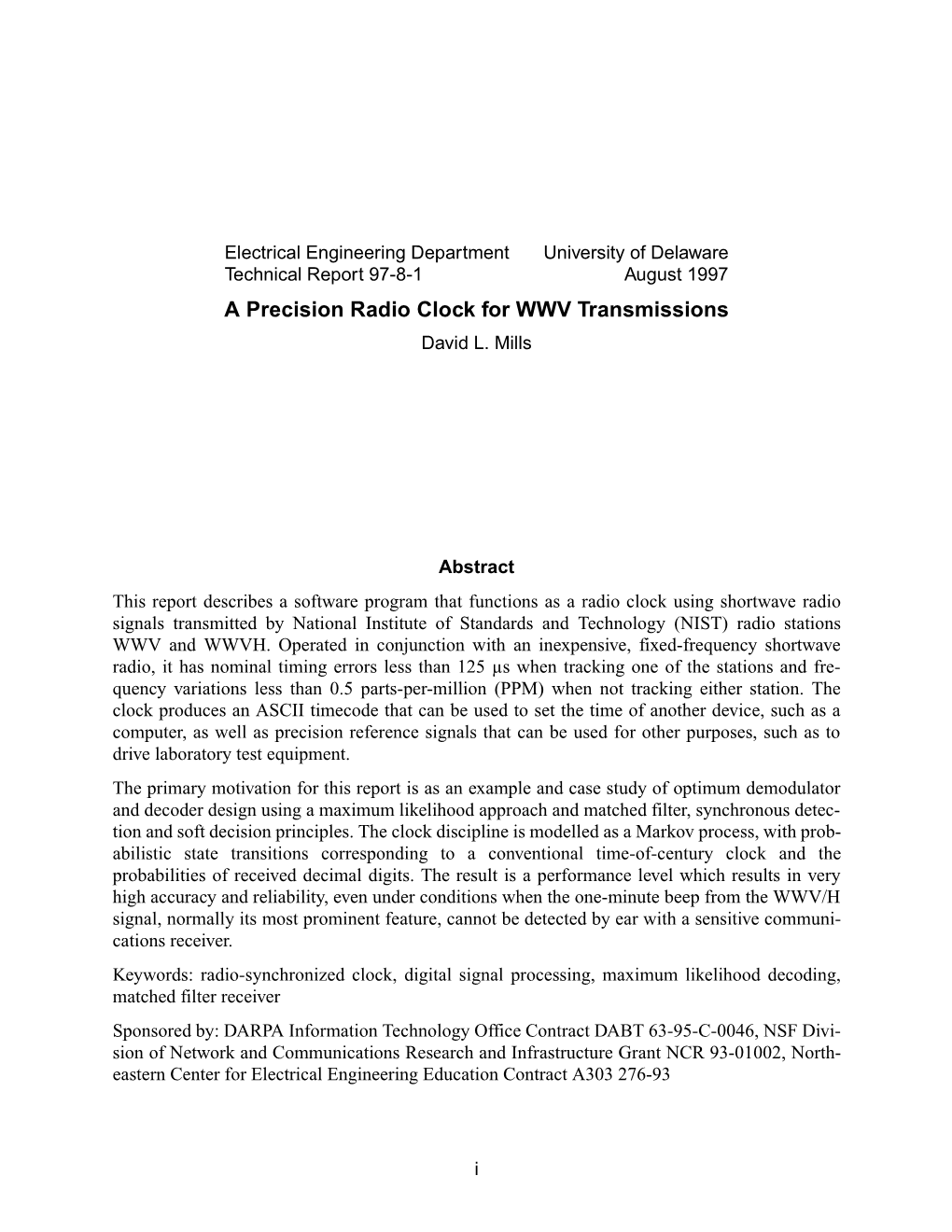 A Precision Radio Clock for WWV Transmissions David L