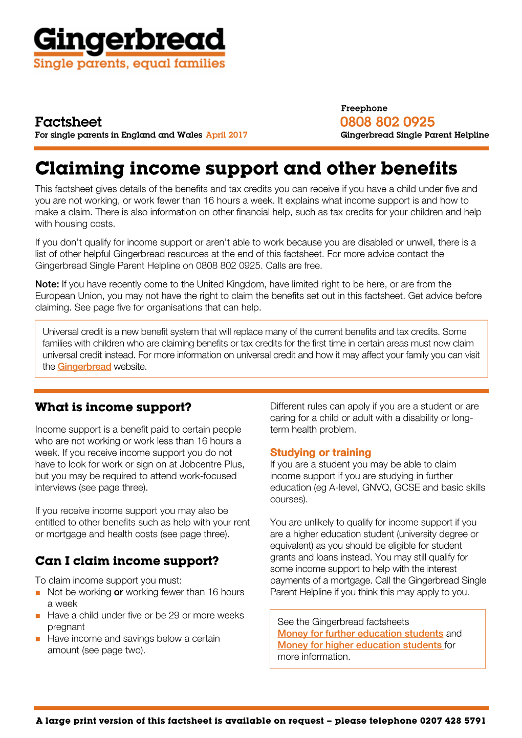 Claiming Income Support and Other Benefits