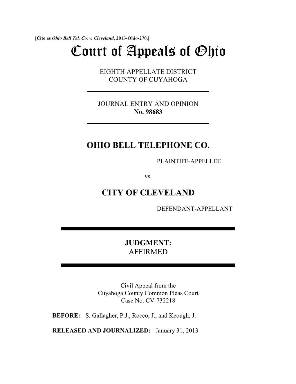 Ohio Bell Tel. Co. V. Cleveland, 2013-Ohio-270.]