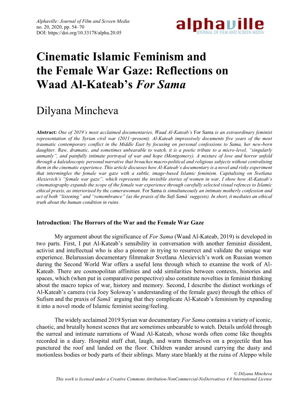 Cinematic Islamic Feminism and the Female War Gaze: Reflections on Waad Al-Kateab’S for Sama