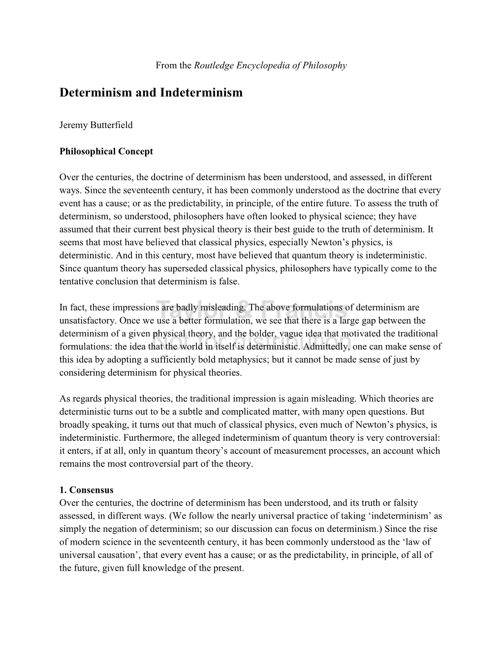 Determinism and Indeterminism