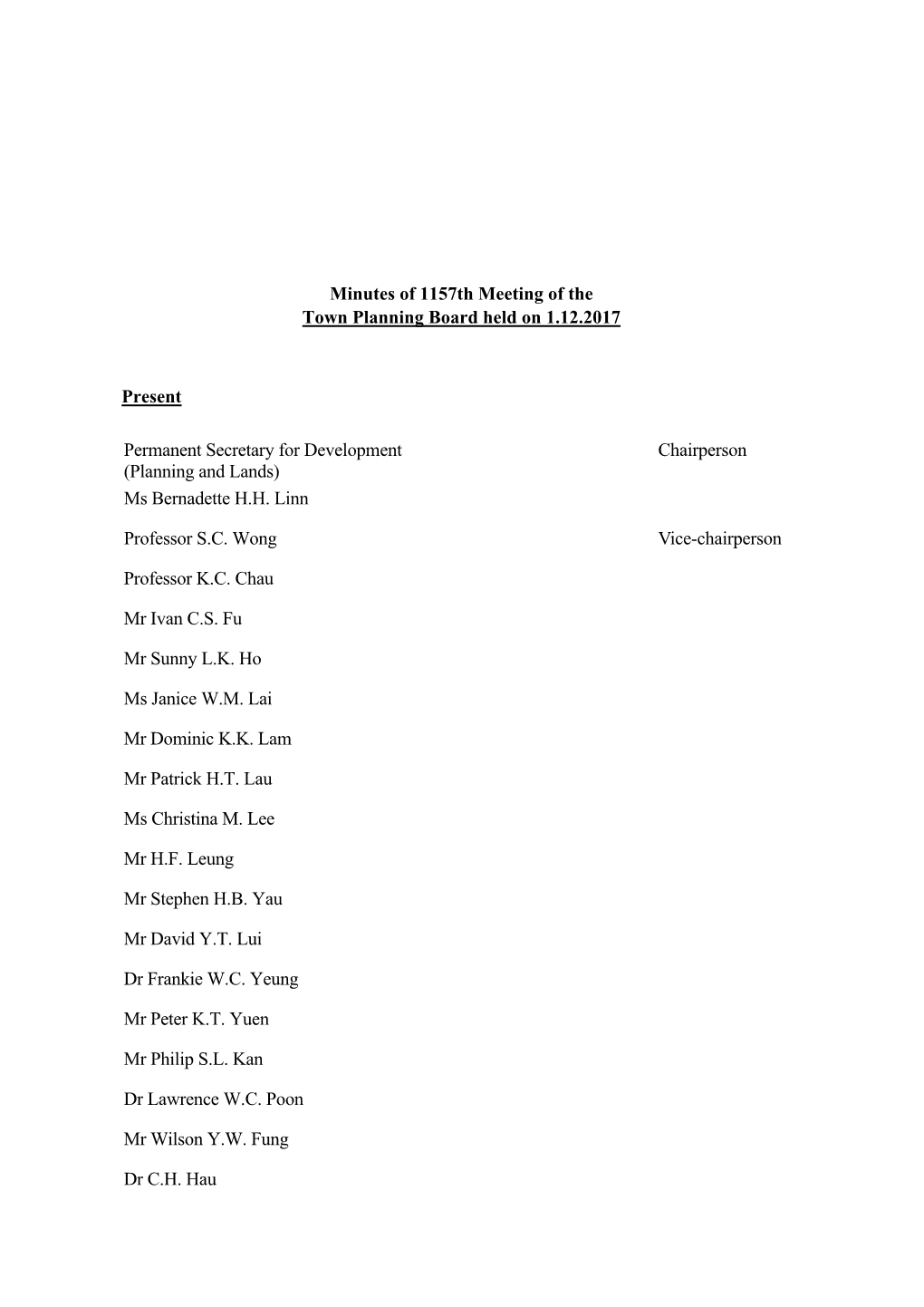 Minutes of 1157Th Meeting of the Town Planning Board Held on 1.12.2017