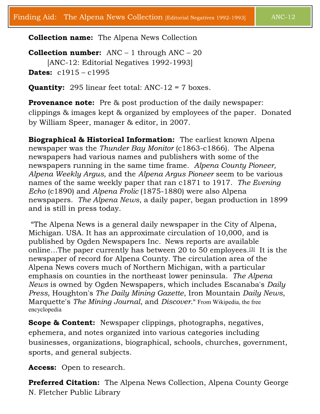 Alpena News Collection: Editorial Negatives (1992-1993) [ANC-12]