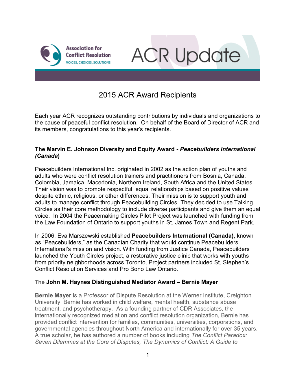 2015 ACR Award Recipients