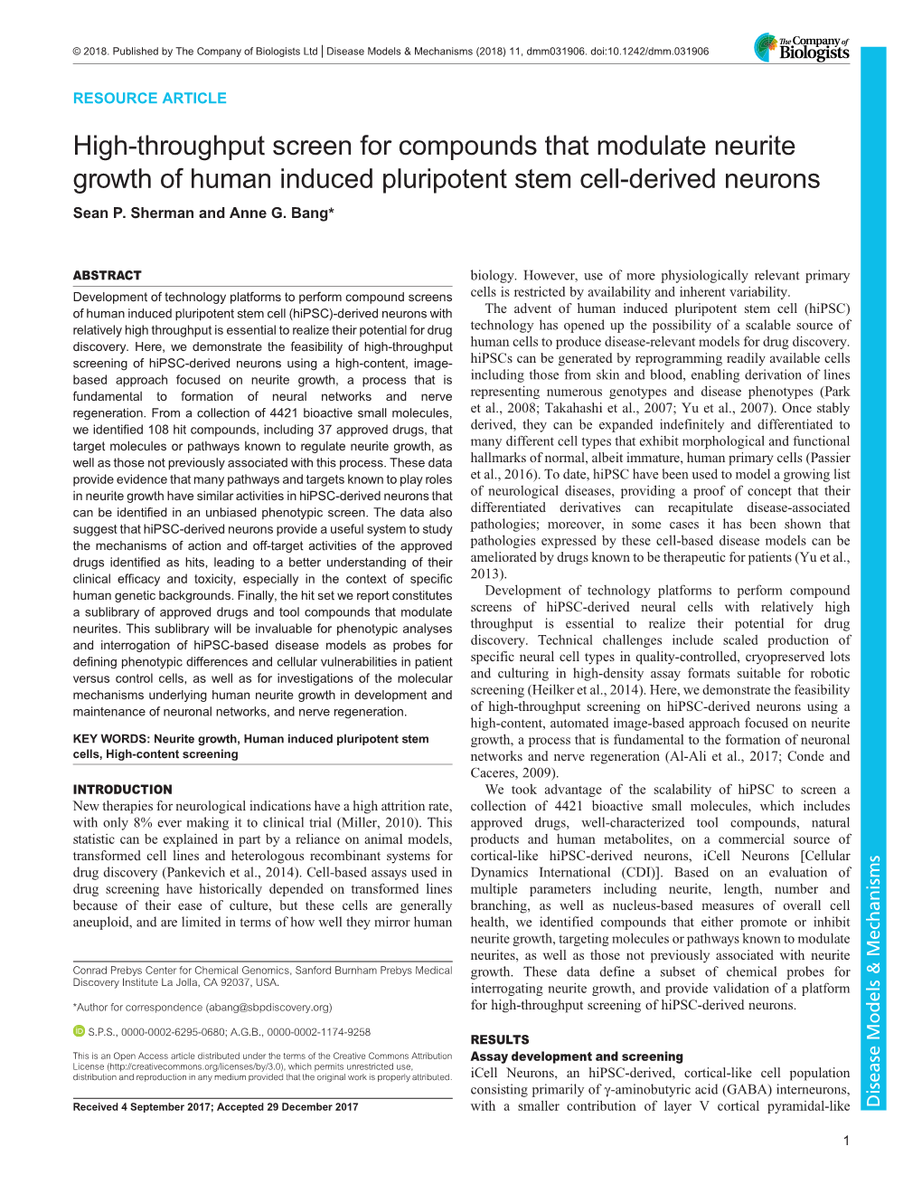 High-Throughput Screen for Compounds That Modulate Neurite Growth of Human Induced Pluripotent Stem Cell-Derived Neurons Sean P