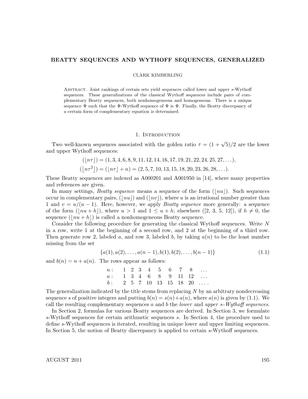 Beatty Sequences and Wythoff Sequences, Generalized