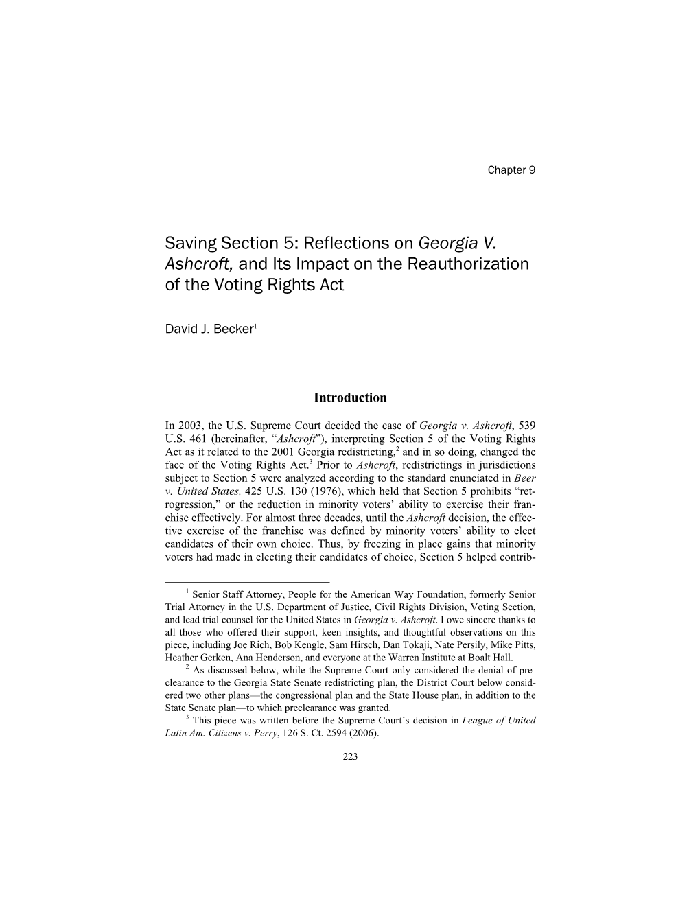 Georgia V. Ashcroft, and Its Impact on the Reauthorization of the Voting Rights Act