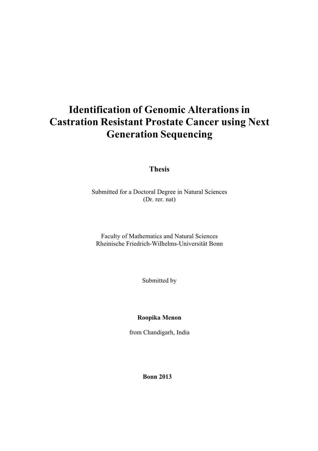 Identification of Genomic Alterations in Castration Resistant Prostate Cancer Using Next Generation Sequencing