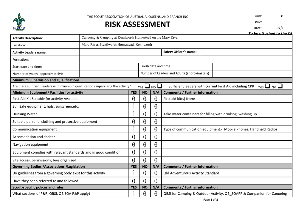 Calculating the Inherent Risk Level for Your Activity