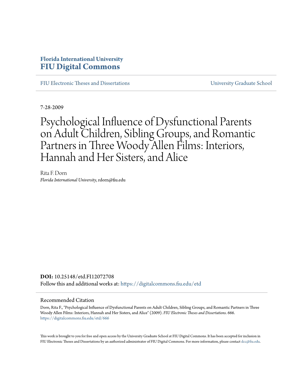 Psychological Influence of Dysfunctional Parents on Adult