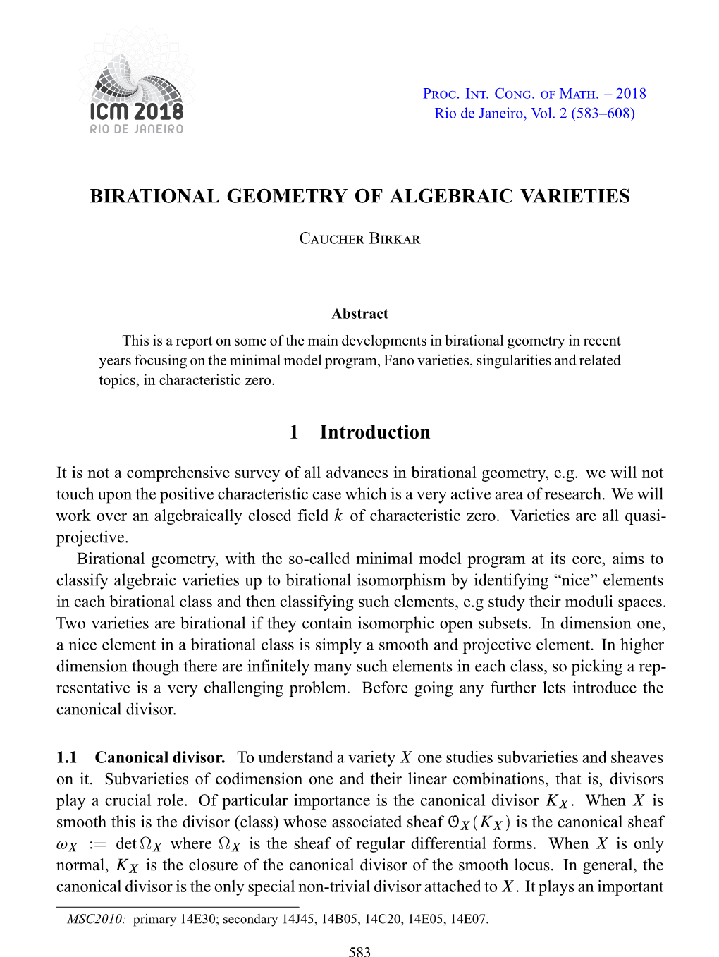 Birational Geometry of Algebraic Varieties