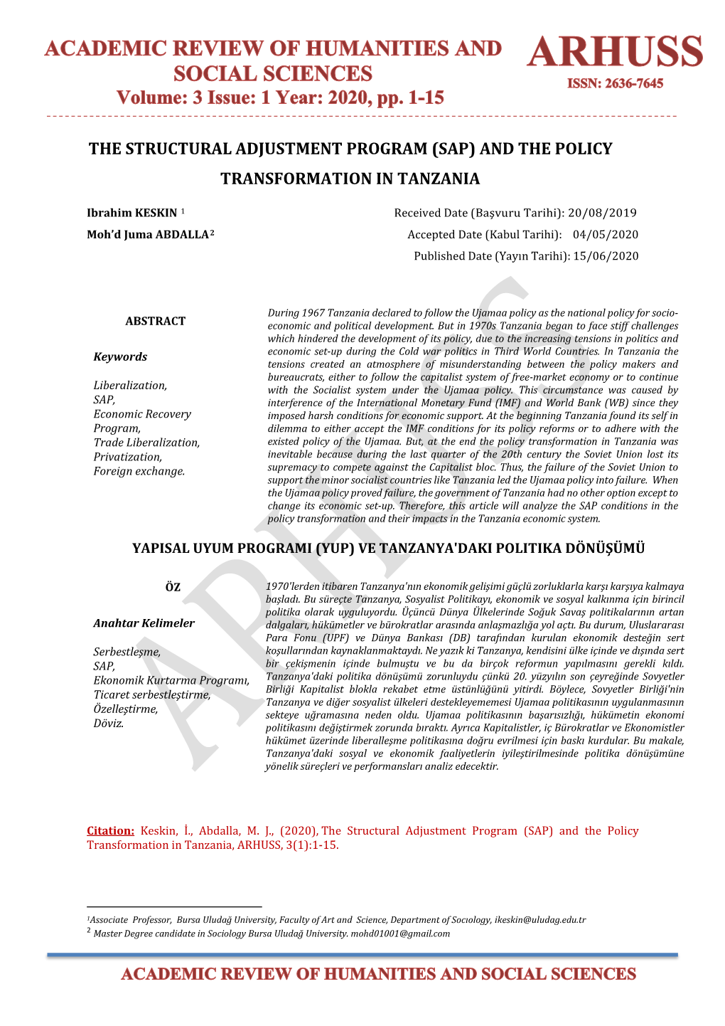 The Structural Adjustment Program (Sap) and the Policy Transformation in Tanzania