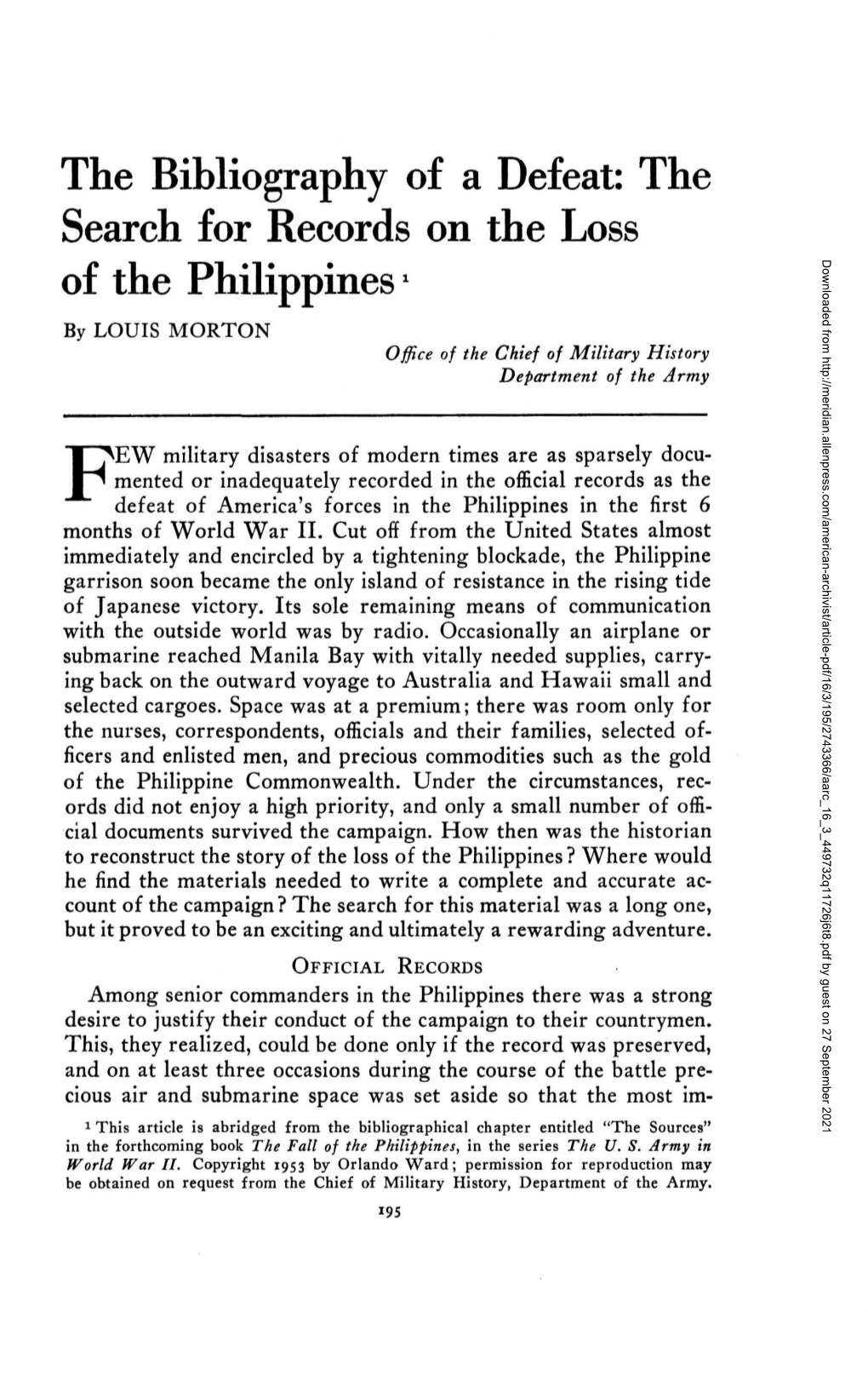 The Search for Records on the Loss of the Philippines1