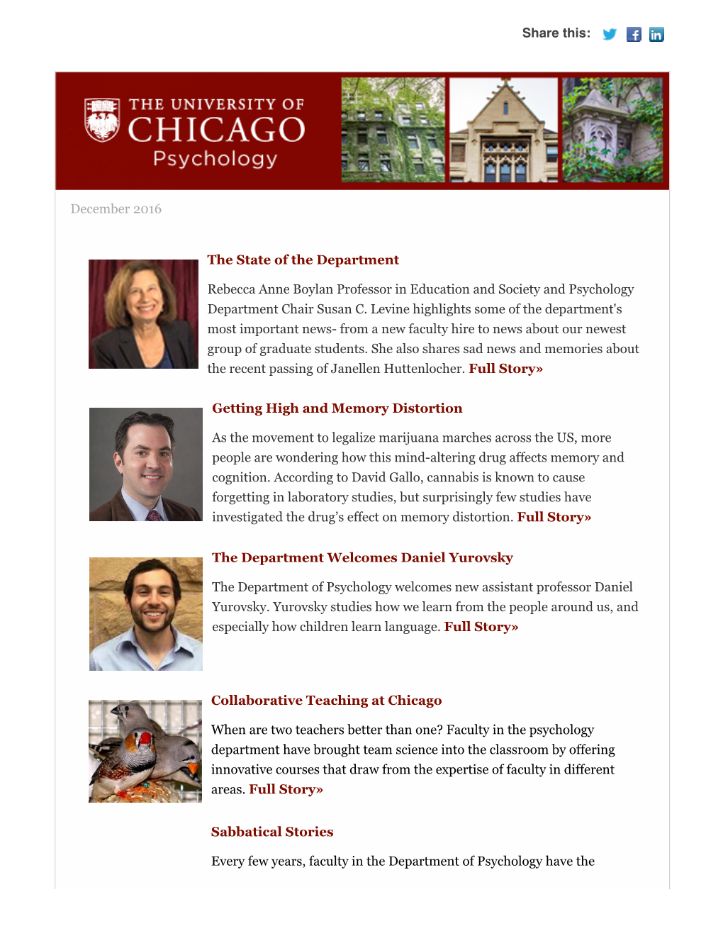 University of Chicago Psychology Department Newsletter