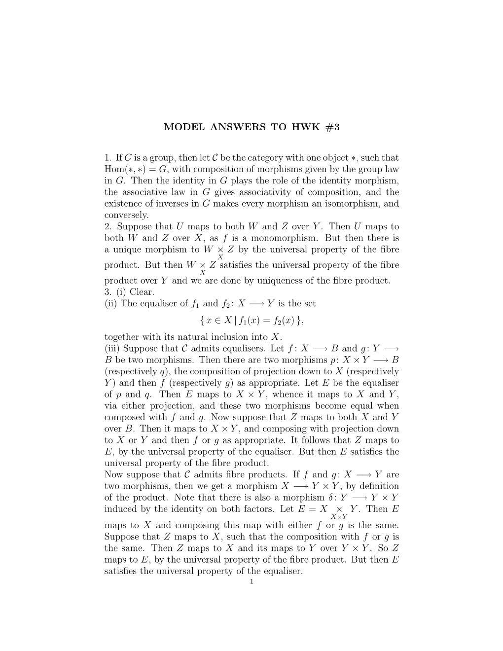 MODEL ANSWERS to HWK #3 1. If G Is a Group, Then Let C Be The