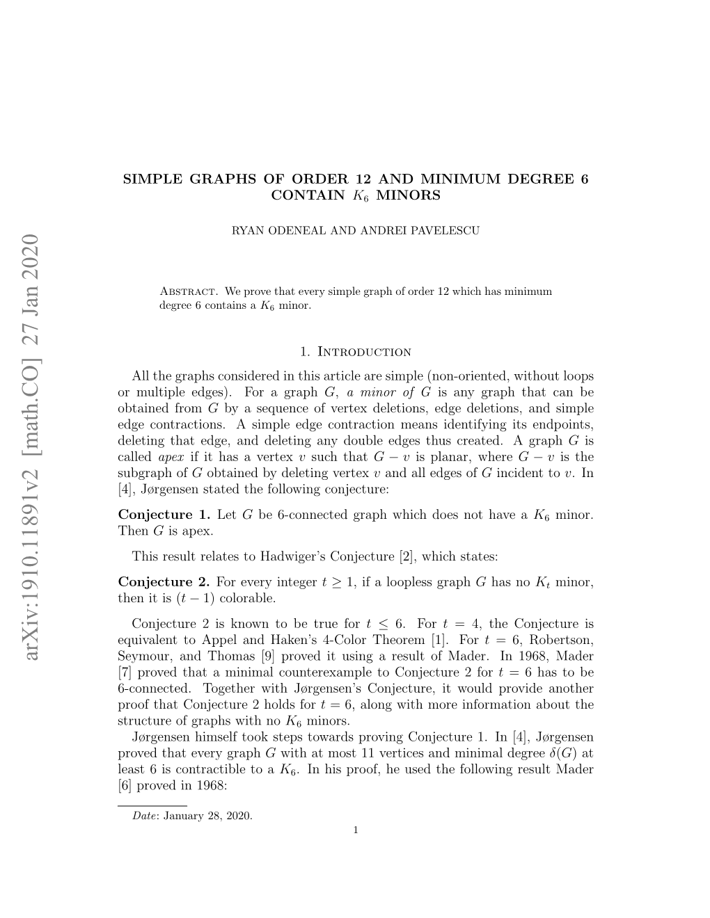 Simple Graphs of Order 12 and Minimum Degree 6 Contain K 6