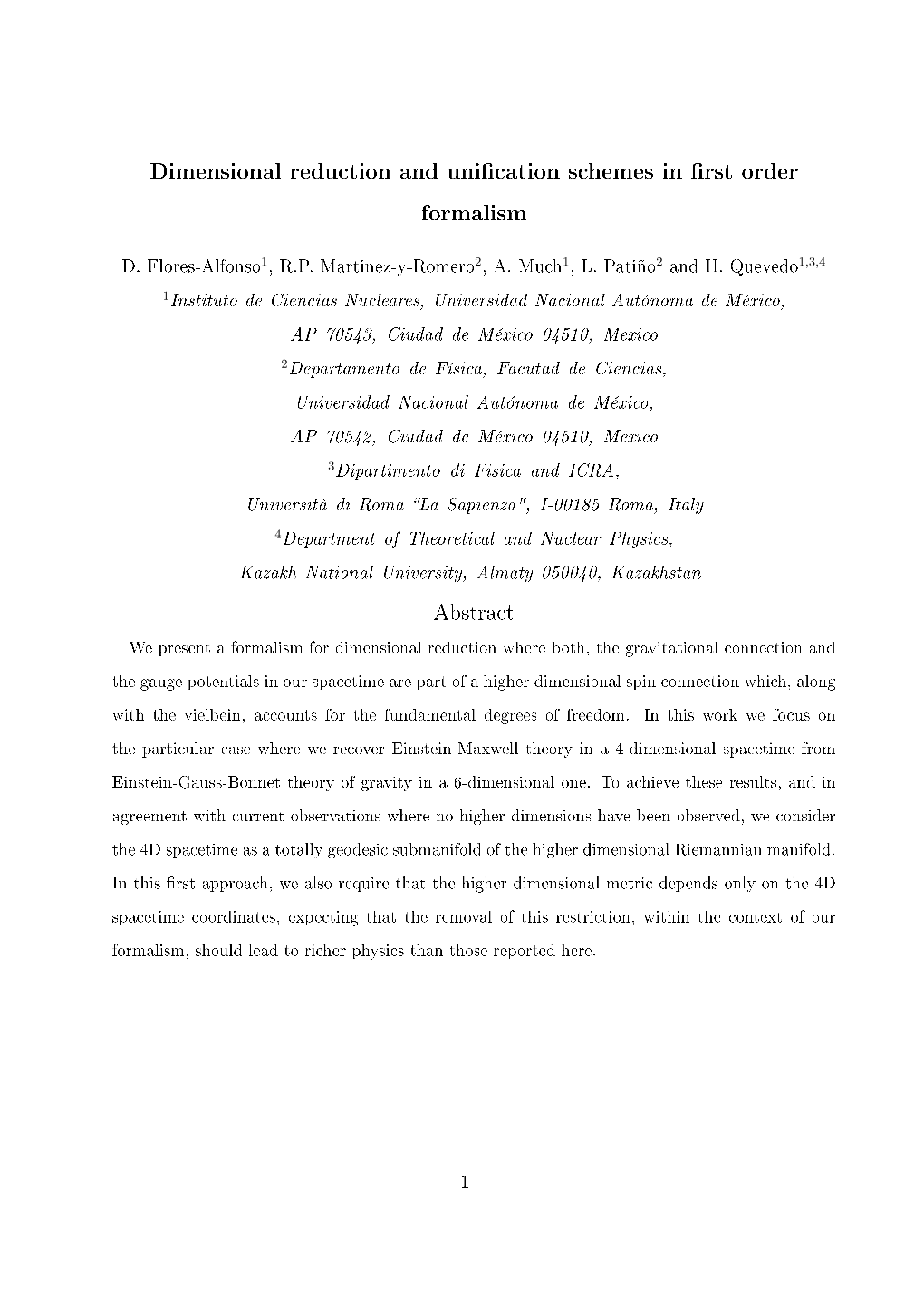 Dimensional Reduction and Unification Schemes in First Order Formalism