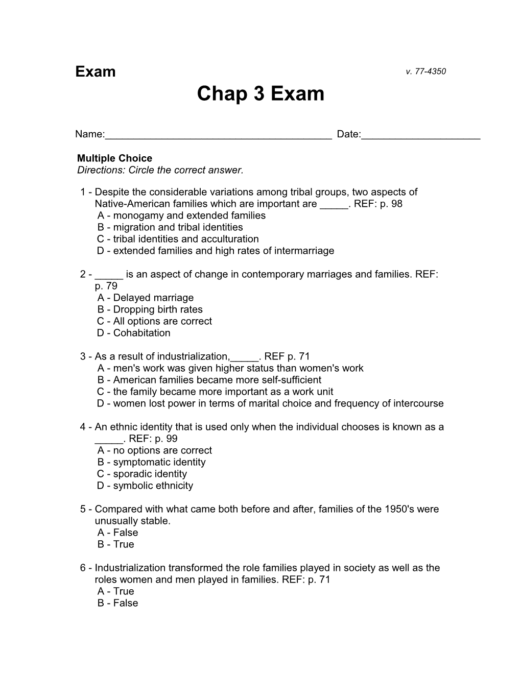 Multiple Choice Directions: Circle the Correct Answer