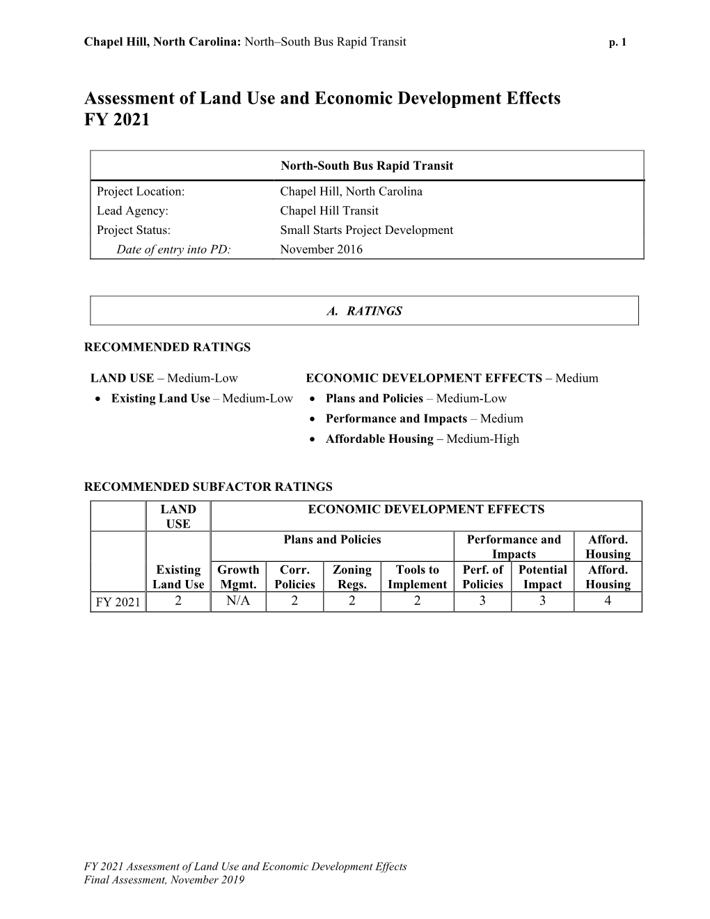 Assessment of Land Use and Economic Development Effects FY 2021