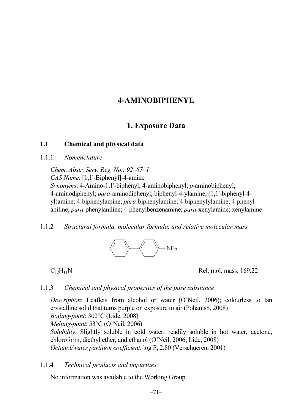 4-AMINOBIPHENYL 1. Exposure Data