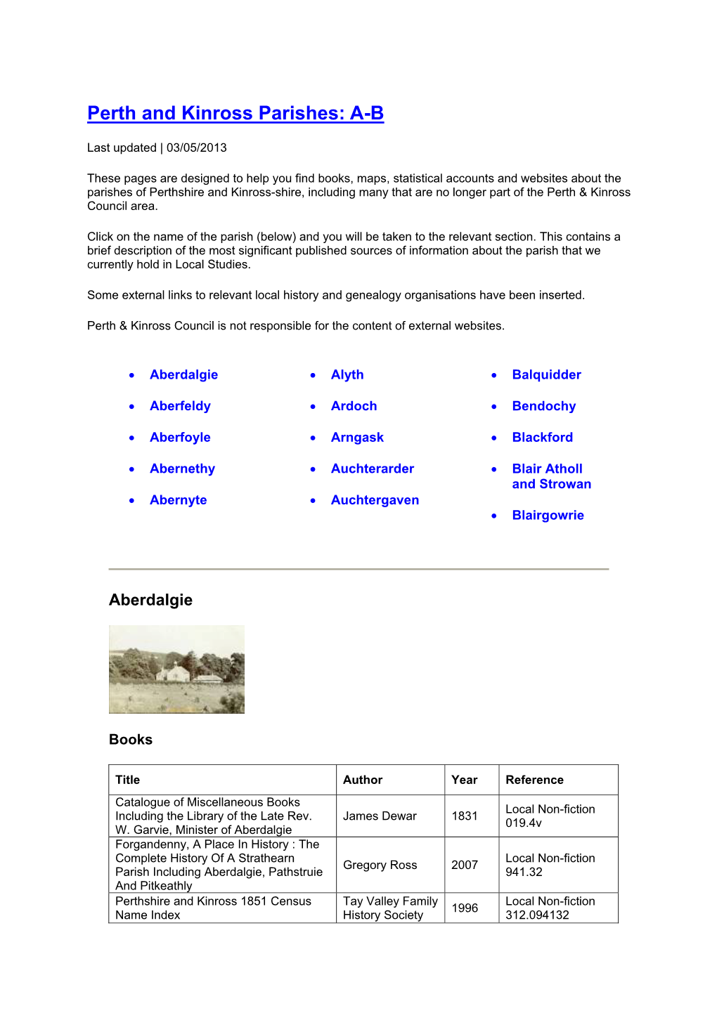 Perth and Kinross Parishes: A-B