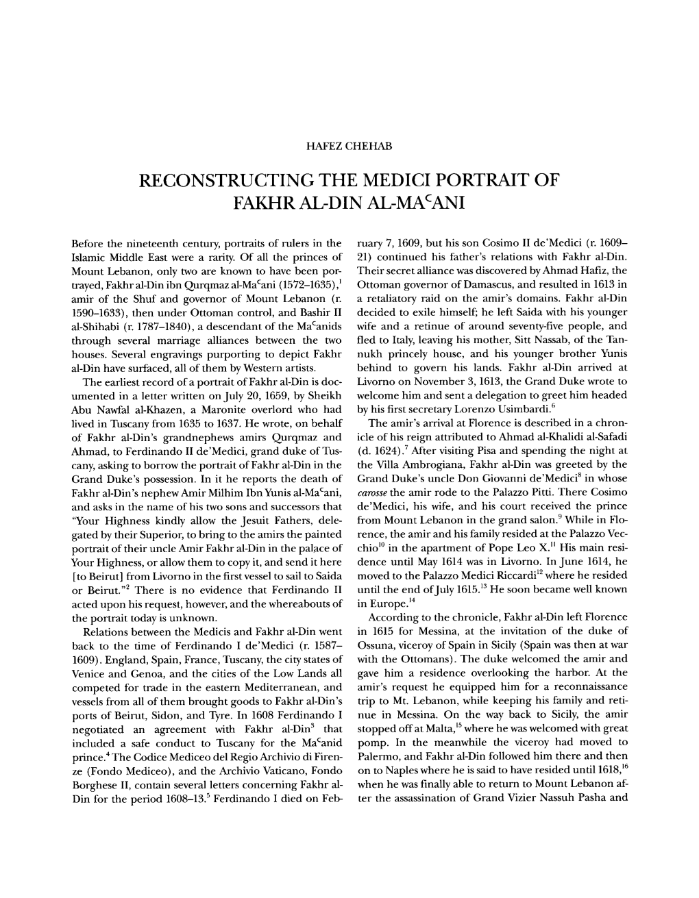 RECONSTRUCTING the MEDICI PORTRAIT of FAKHRAL-DIN AL-Macani