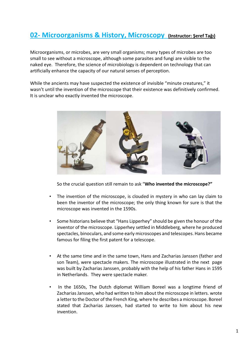 02- Microorganisms & History, Microscopy (Instructor: Şeref Tağı)