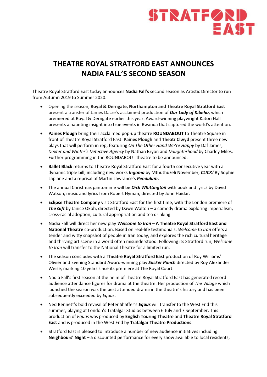 Theatre Royal Stratford East Announces Nadia Fall's