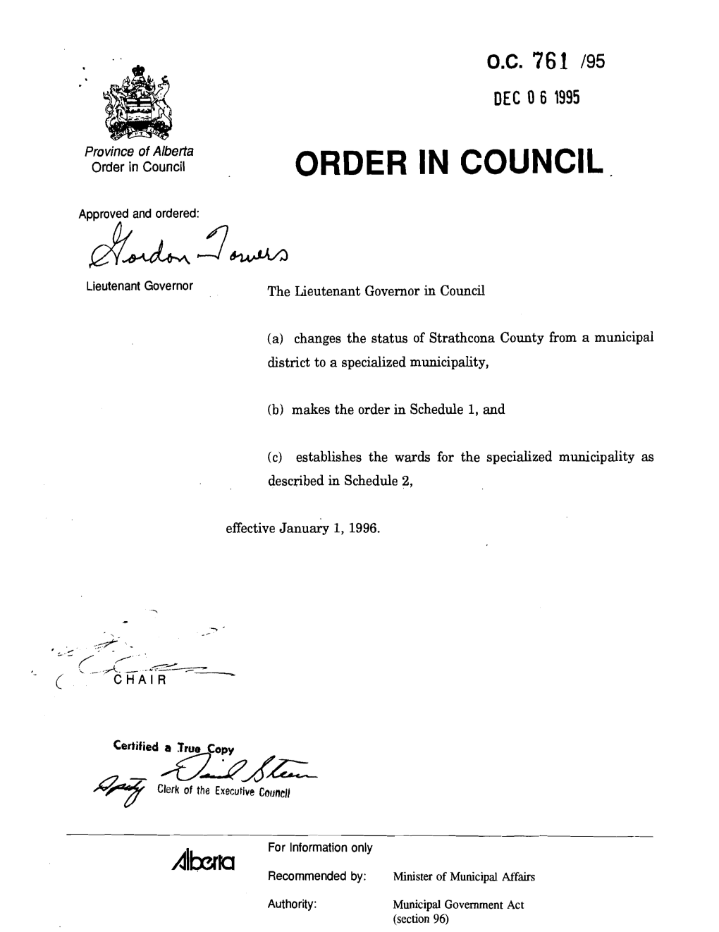Order in Council ORDER in COUNCIL
