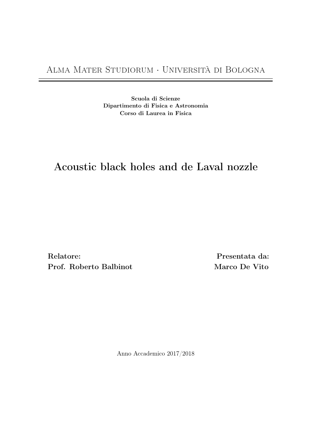 Acoustic Black Holes and De Laval Nozzle
