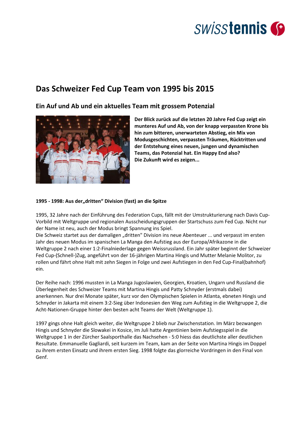 Das Schweizer Fed Cup Team Von 1995 Bis 2015