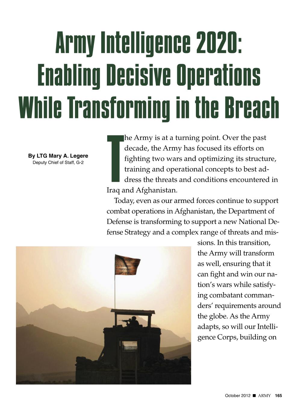 Army Intelligence 2020: Enabling Decisive Operations While Transforming in the Breach