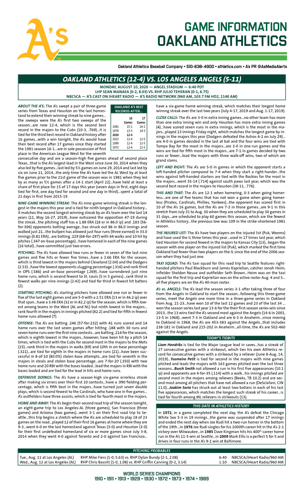 08-10-2020 A's Game Notes