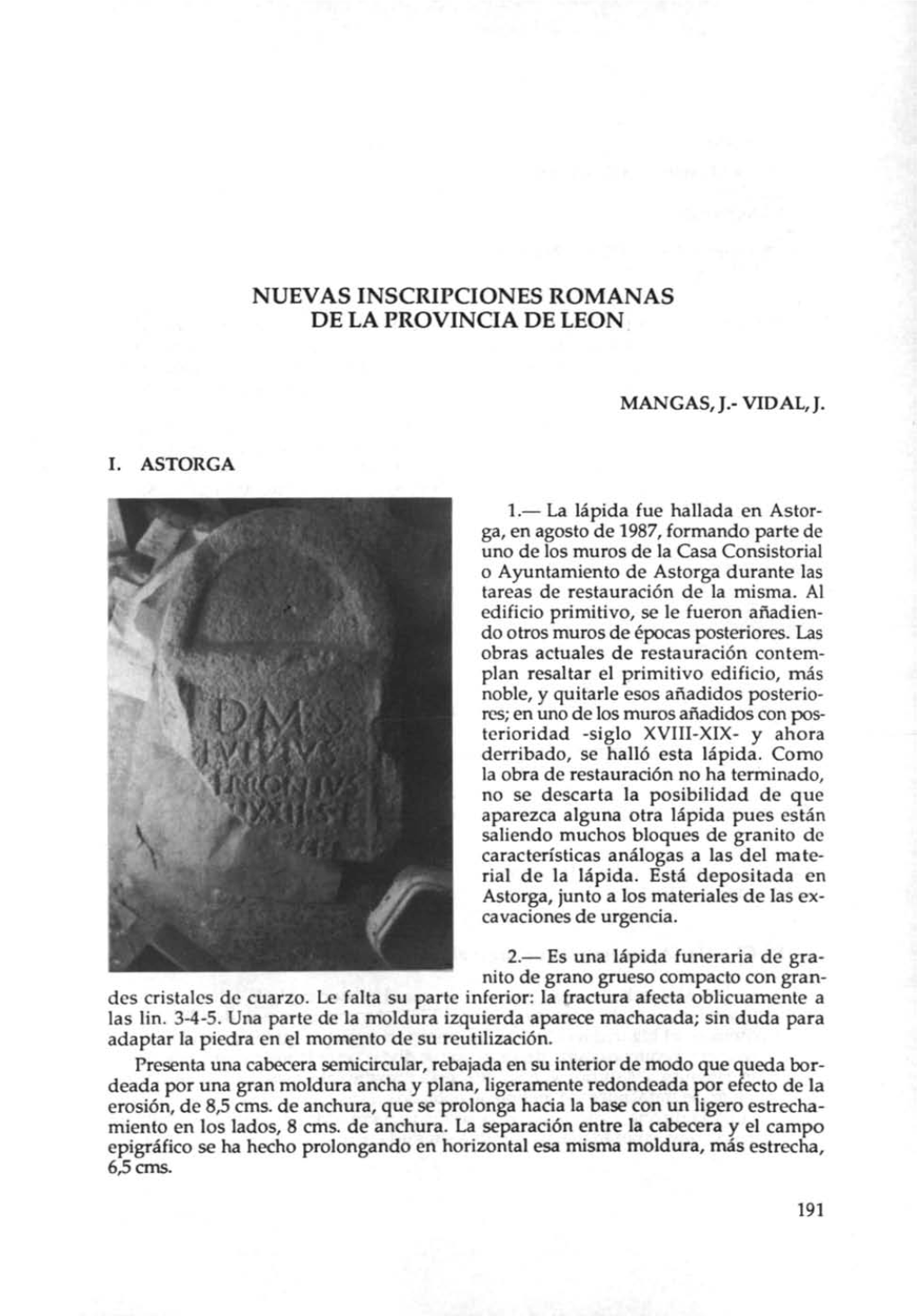 Nuevas Inscripciones Romanas De La Provincia De Leon