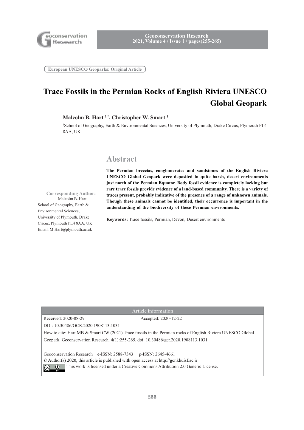 Trace Fossils in Permian Rocks of English Riviera UNESCO Global