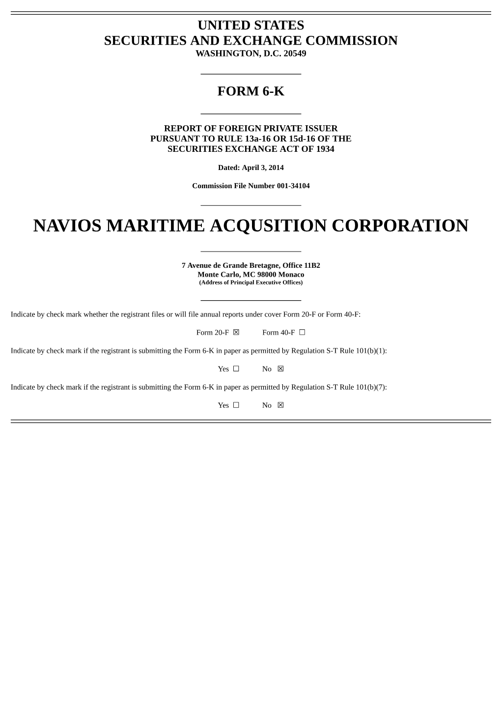 Navios Maritime Acqusition Corporation