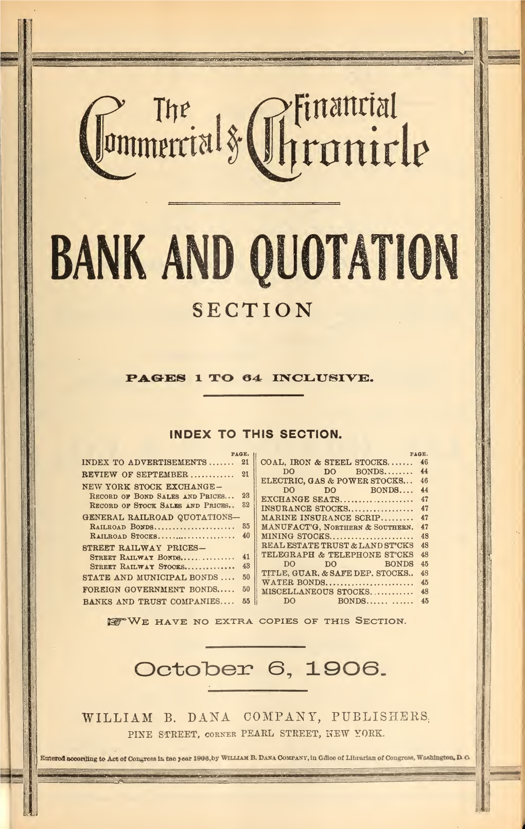 October 6, 1906: Bank and Quotation Section, Vol. 83, No. 2154