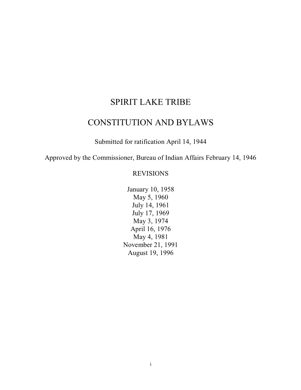 Spirit Lake Tribe Constitution and Bylaws