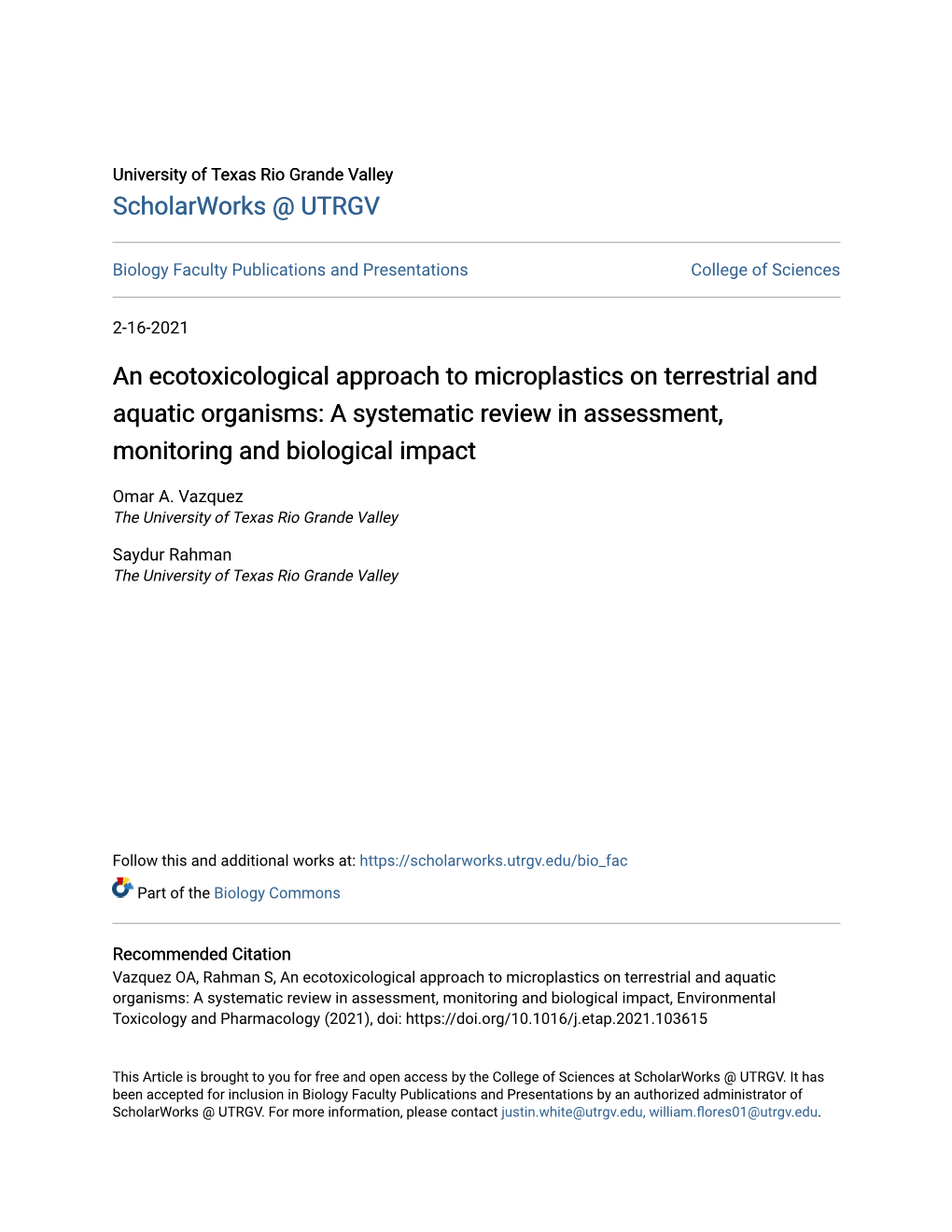 An Ecotoxicological Approach to Microplastics on Terrestrial and Aquatic Organisms: a Systematic Review in Assessment, Monitoring and Biological Impact