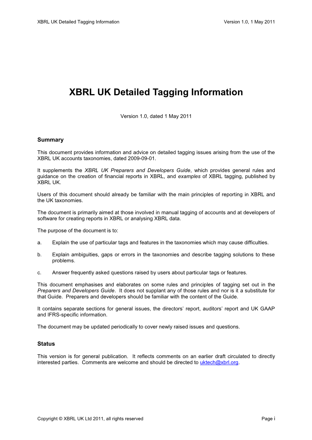 XBRL UK Detailed Tagging Information Version 1.0, 1 May 2011