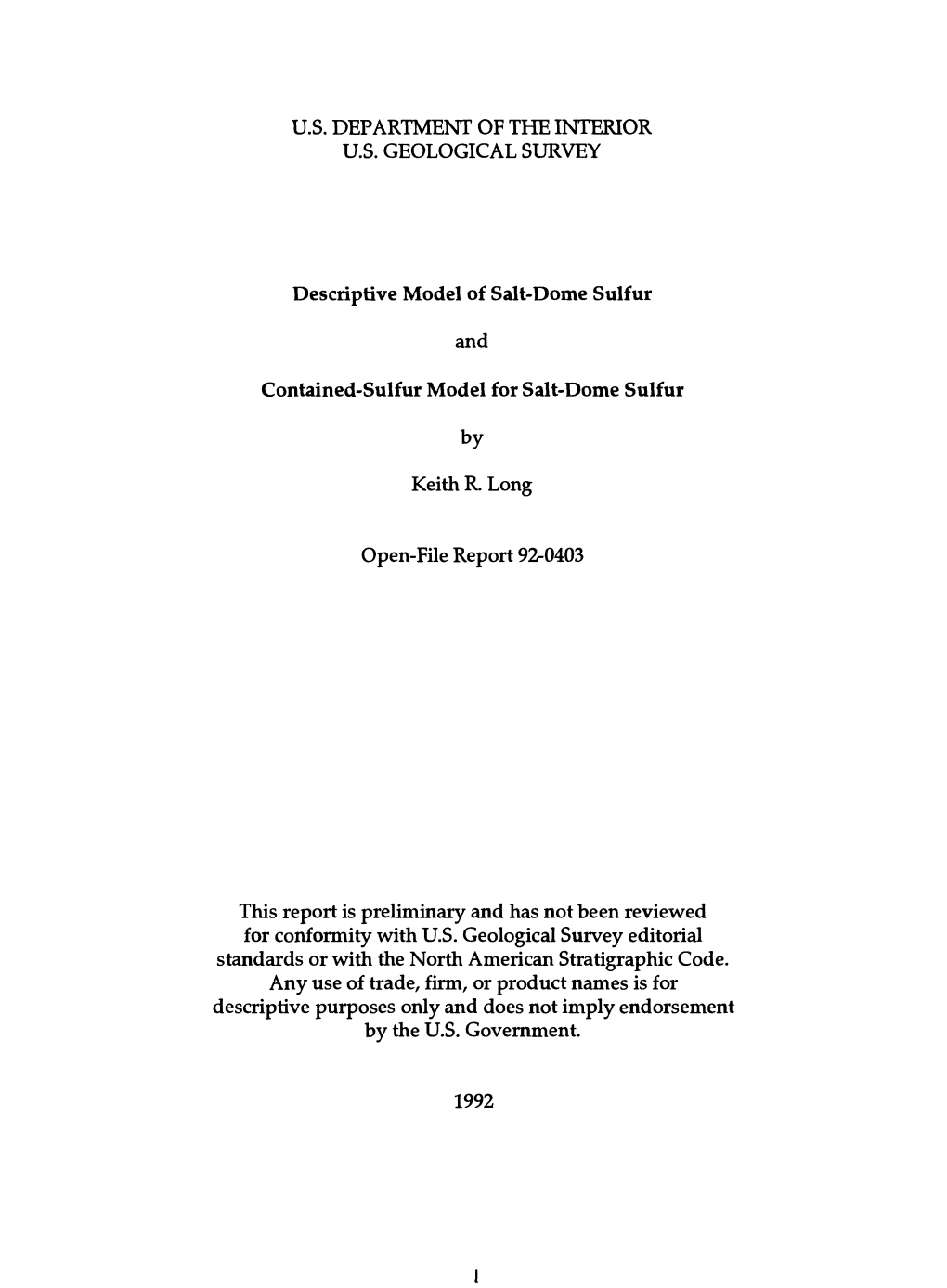 Descriptive Model of Salt-Dome Sulfur and Contained-Sulfur Model For