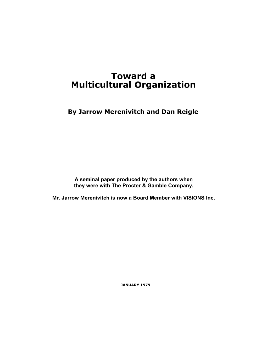 Toward a Multicultural Organization