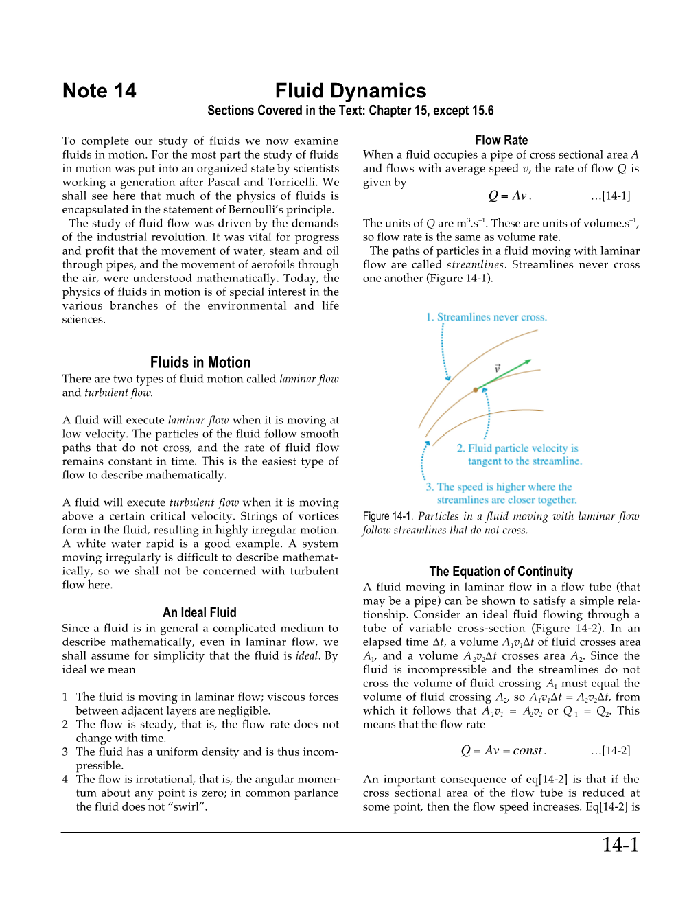 14-1 Note 14 Fluid Dynamics