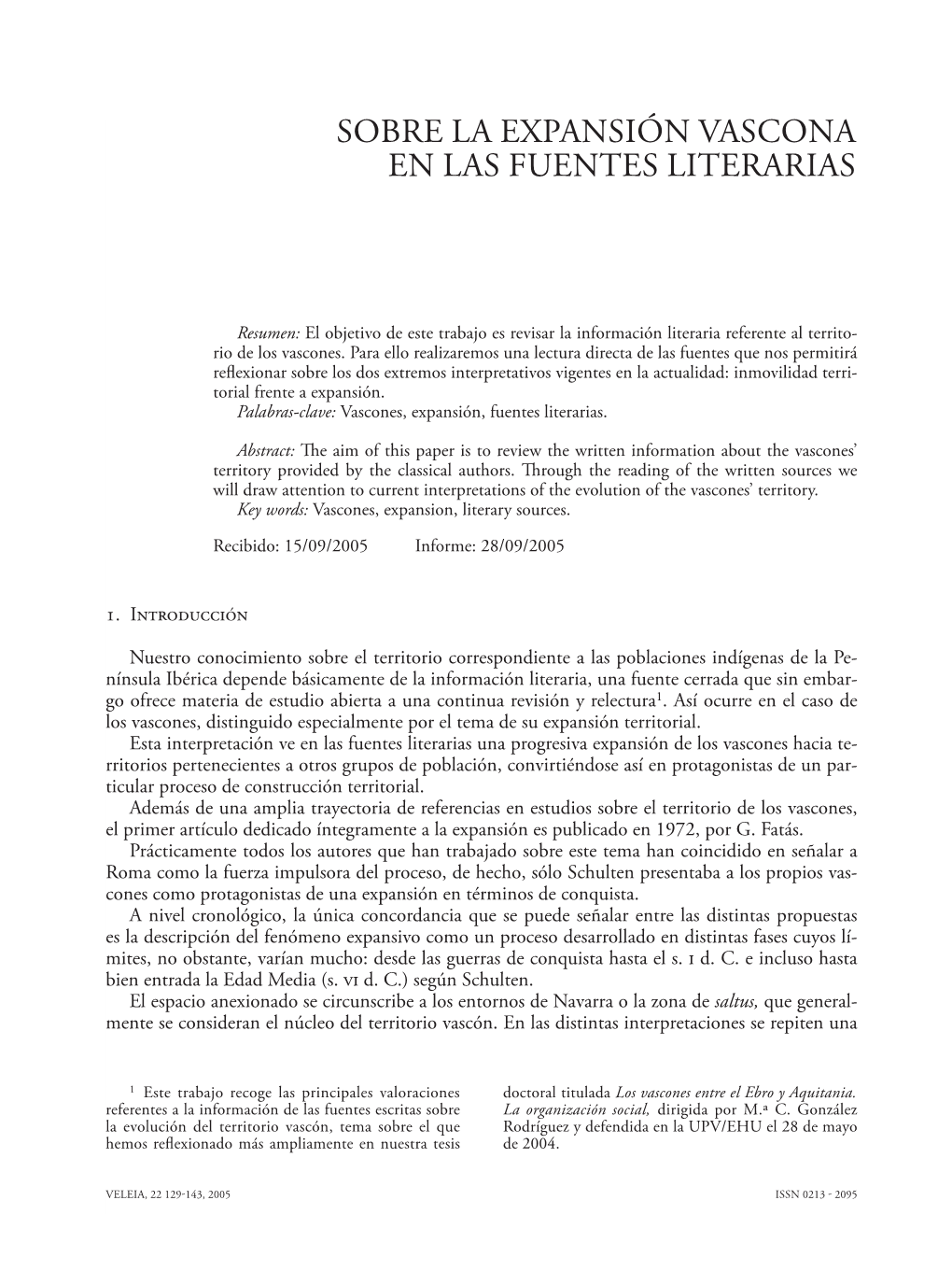 Sobre La Expansión Vascona En Las Fuentes Literarias