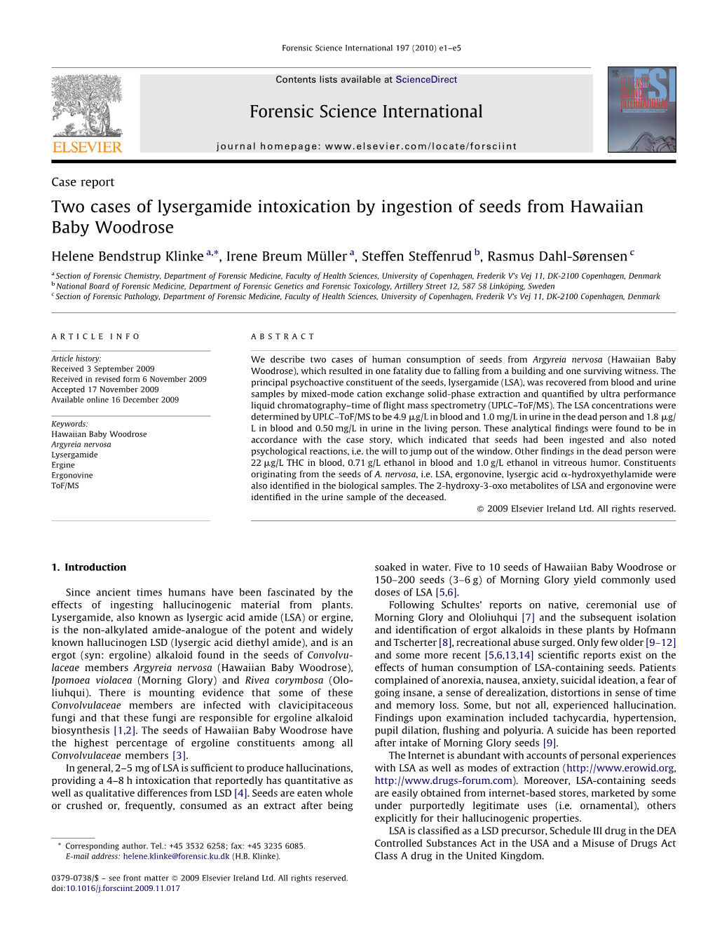 Two Cases of Lysergamide Intoxication by Ingestion of Seeds from Hawaiian Baby Woodrose